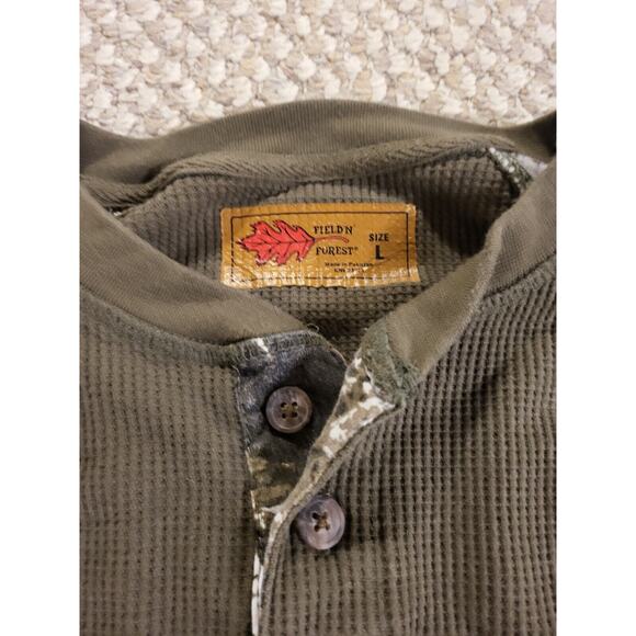 Field N Furest Long Sleeve Men's Thermal 3 Button With Camo Sleeves Shirt - Picture 2 of 2